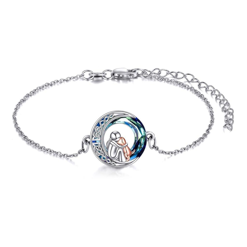 Adjustable Bracelet with Dog Pendant in White Gold