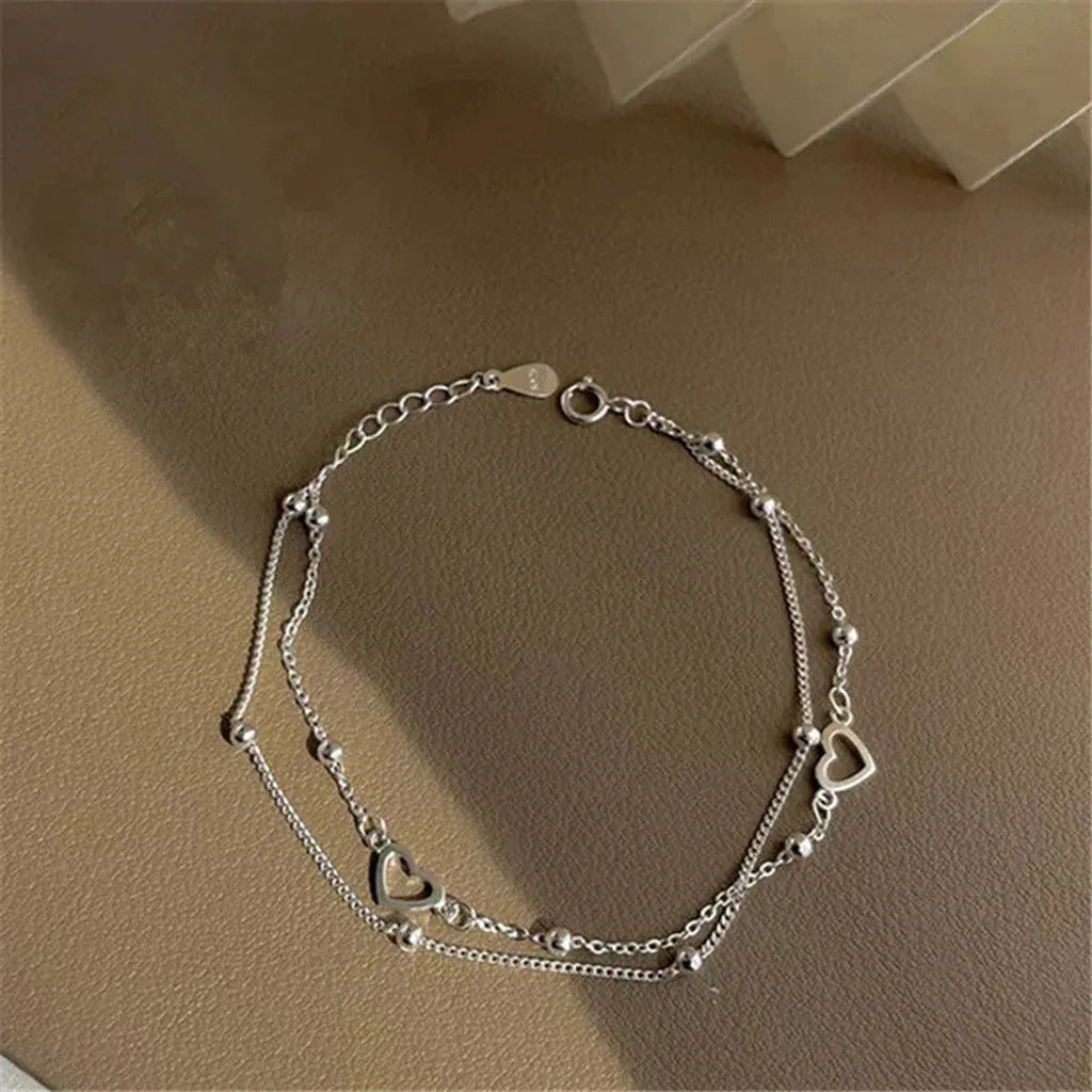 Adjustable Bracelet with Heart in White Gold
