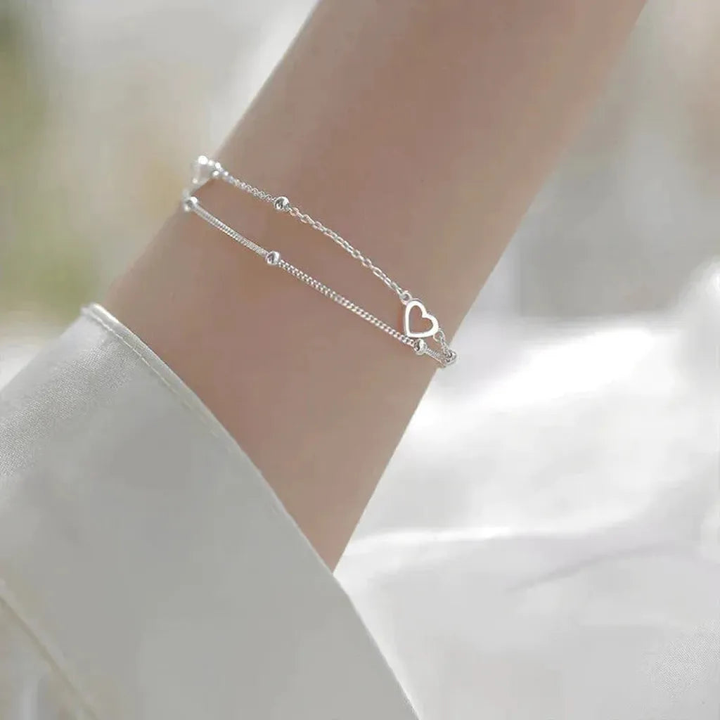 Adjustable Bracelet with Heart in White Gold