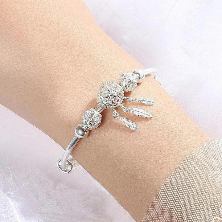 Adjustable Dreamcatcher Bracelet in White Gold