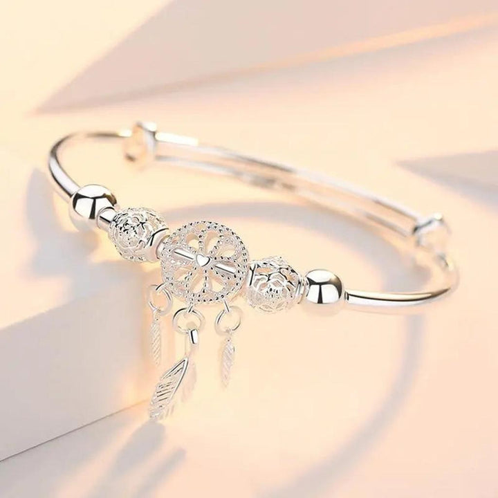Adjustable Dreamcatcher Bracelet in White Gold