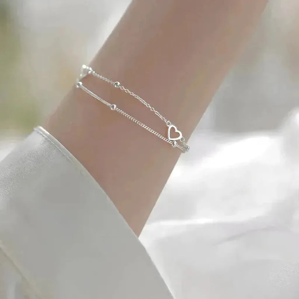 Adjustable White Gold Bracelet with Heart