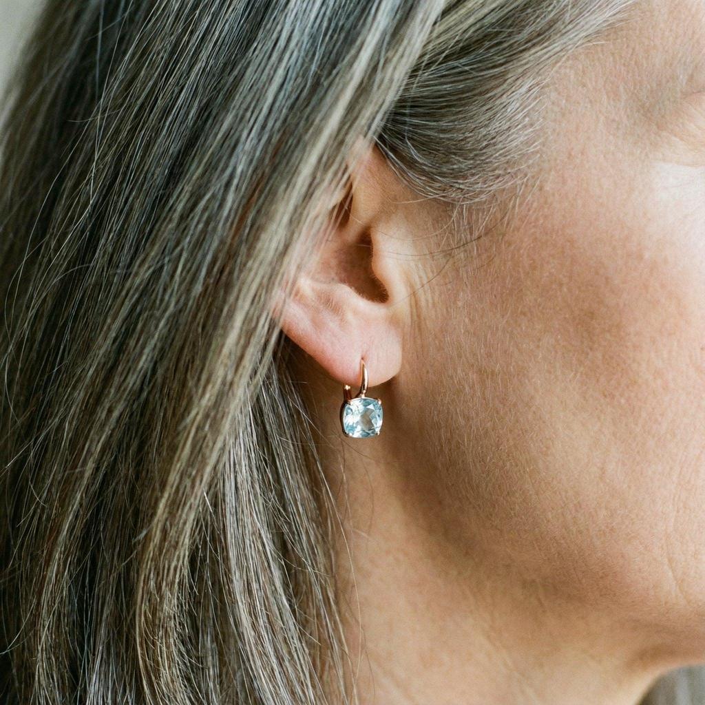 Vintage Ear Clips in Blue with Set Diamonds