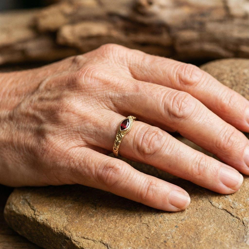 Vintage Gold Ring with Red Crystal