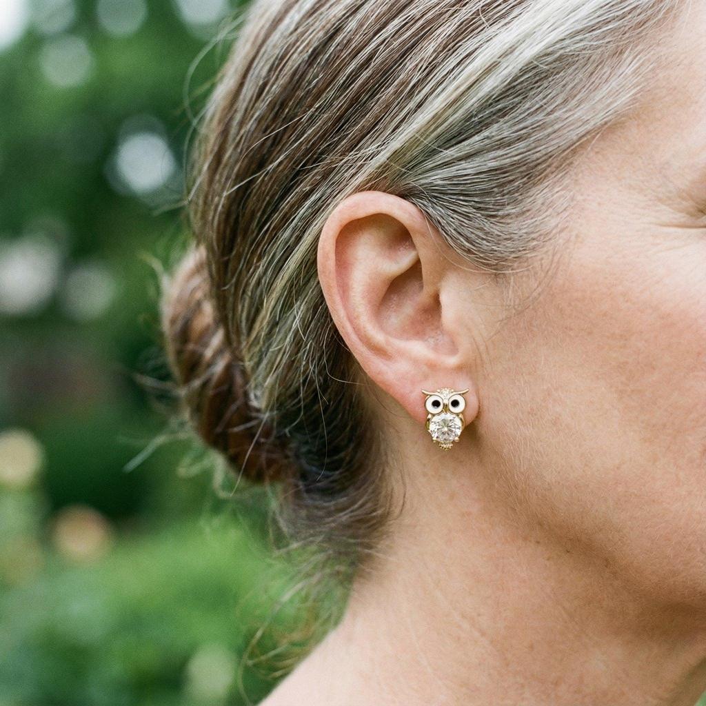 Vintage Owl Earrings with Crystals