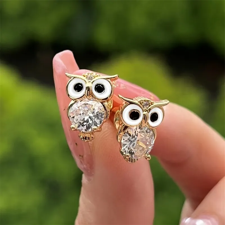 Vintage Owl Earrings with Crystals
