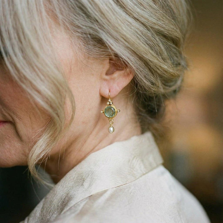 Vintage Earrings Made of Blue Glass and Pearls