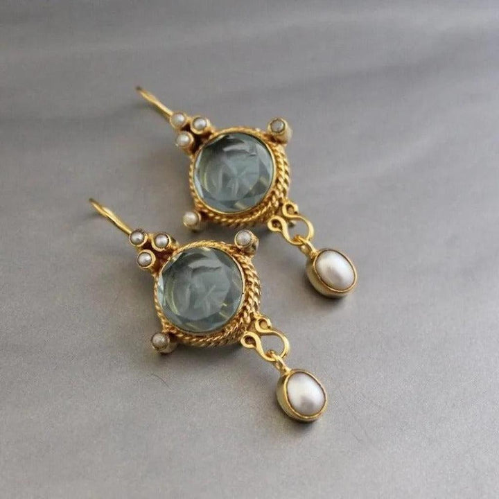 Vintage Earrings Made of Blue Glass and Pearls