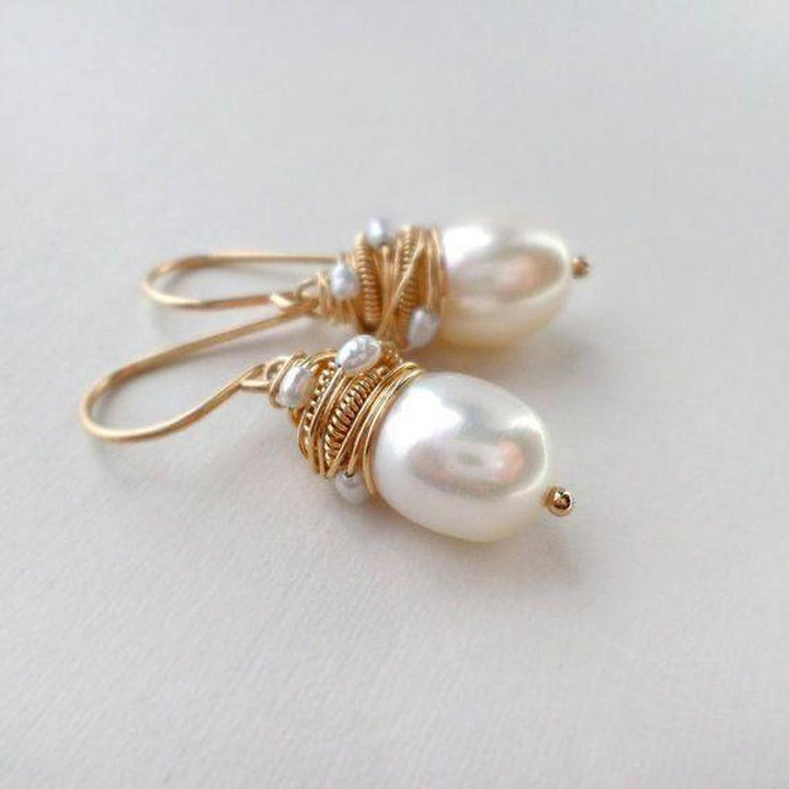 Vintage Pearl Earrings with Golden Threads