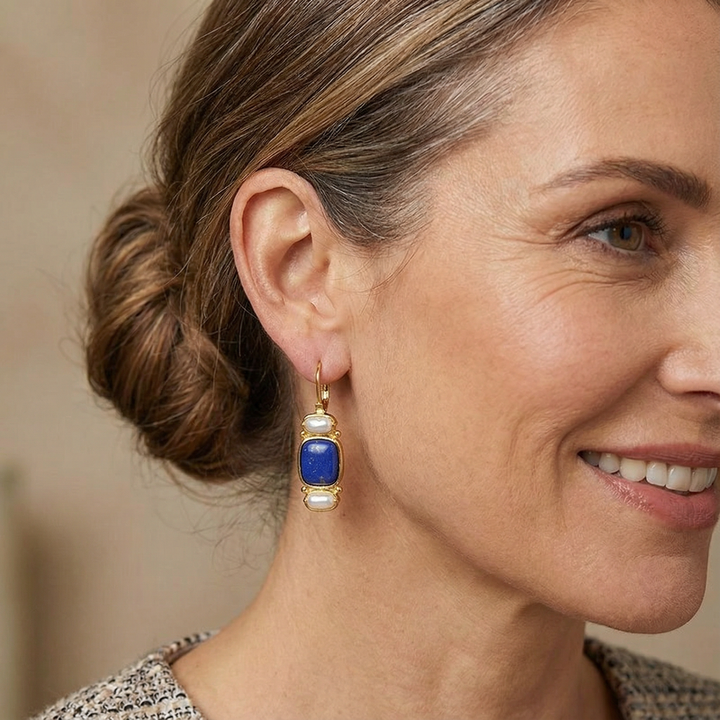 Vintage Earrings in Blue and Gold