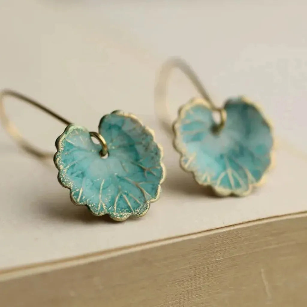 Vintage Earrings in the Shape of a Blue Leaf