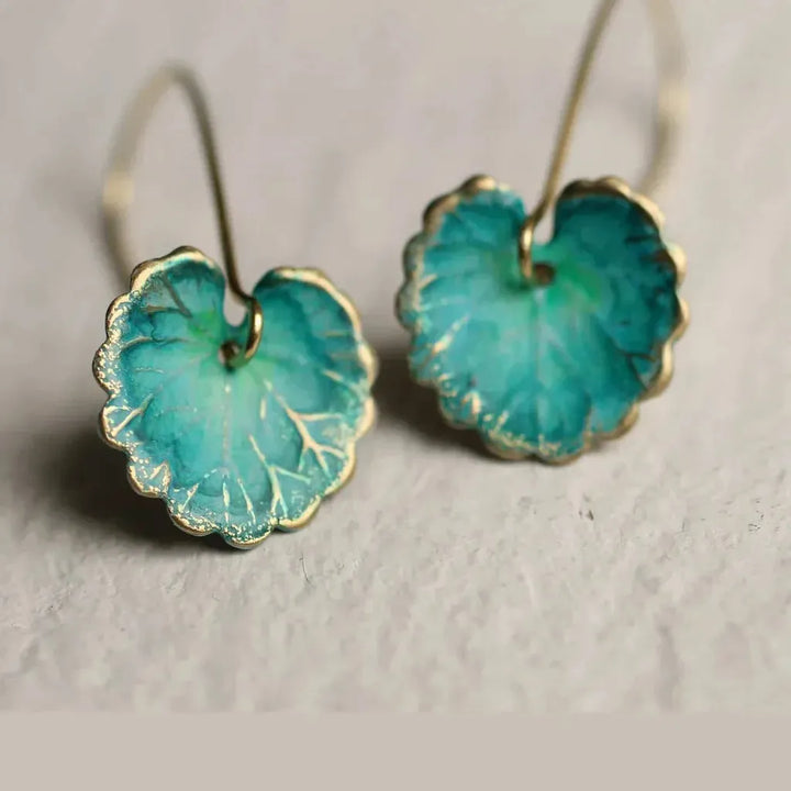 Vintage Earrings in the Shape of a Blue Leaf