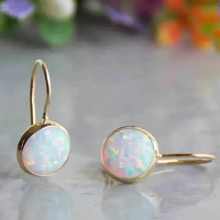 Vintage Gold Earrings with Opal Stone