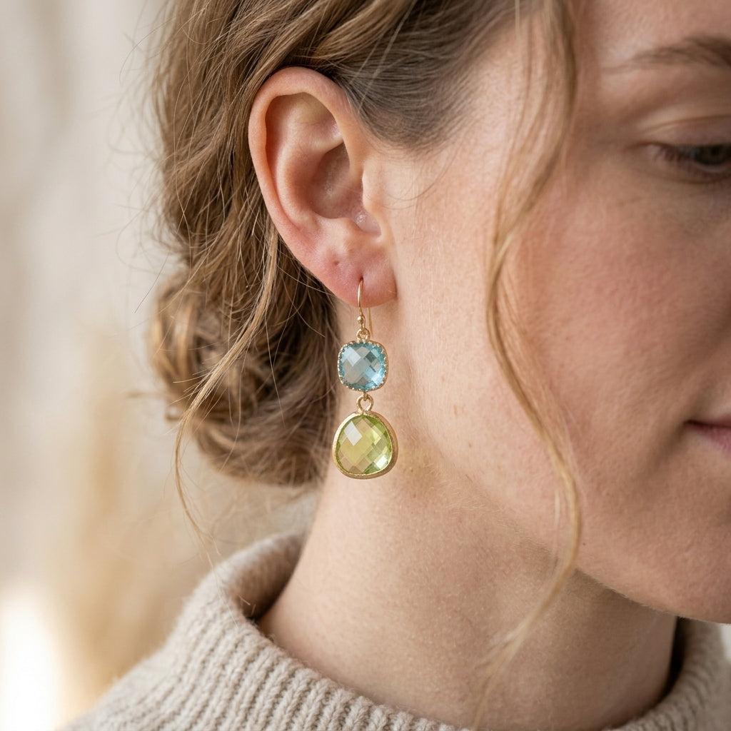 Vintage Earrings with Turquoise and Moonstone
