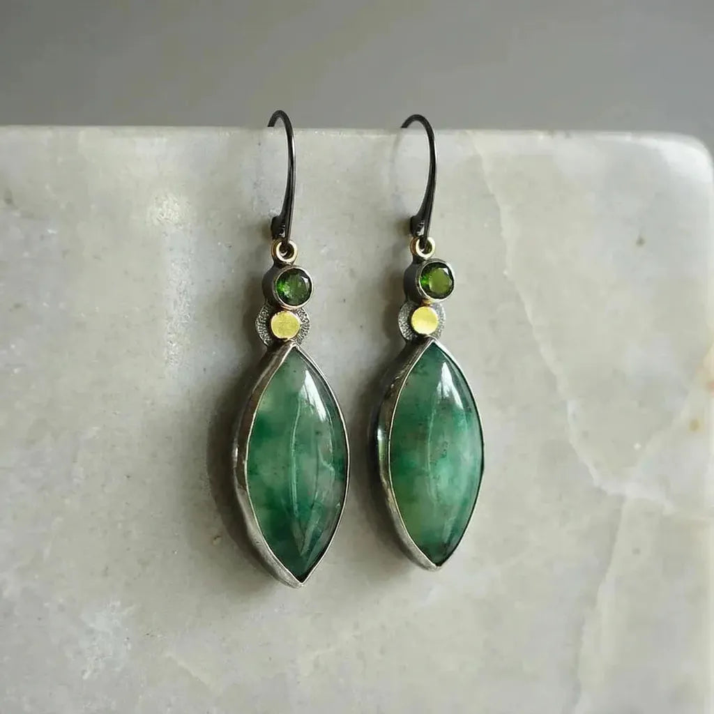Vintage Earrings with Green Stone