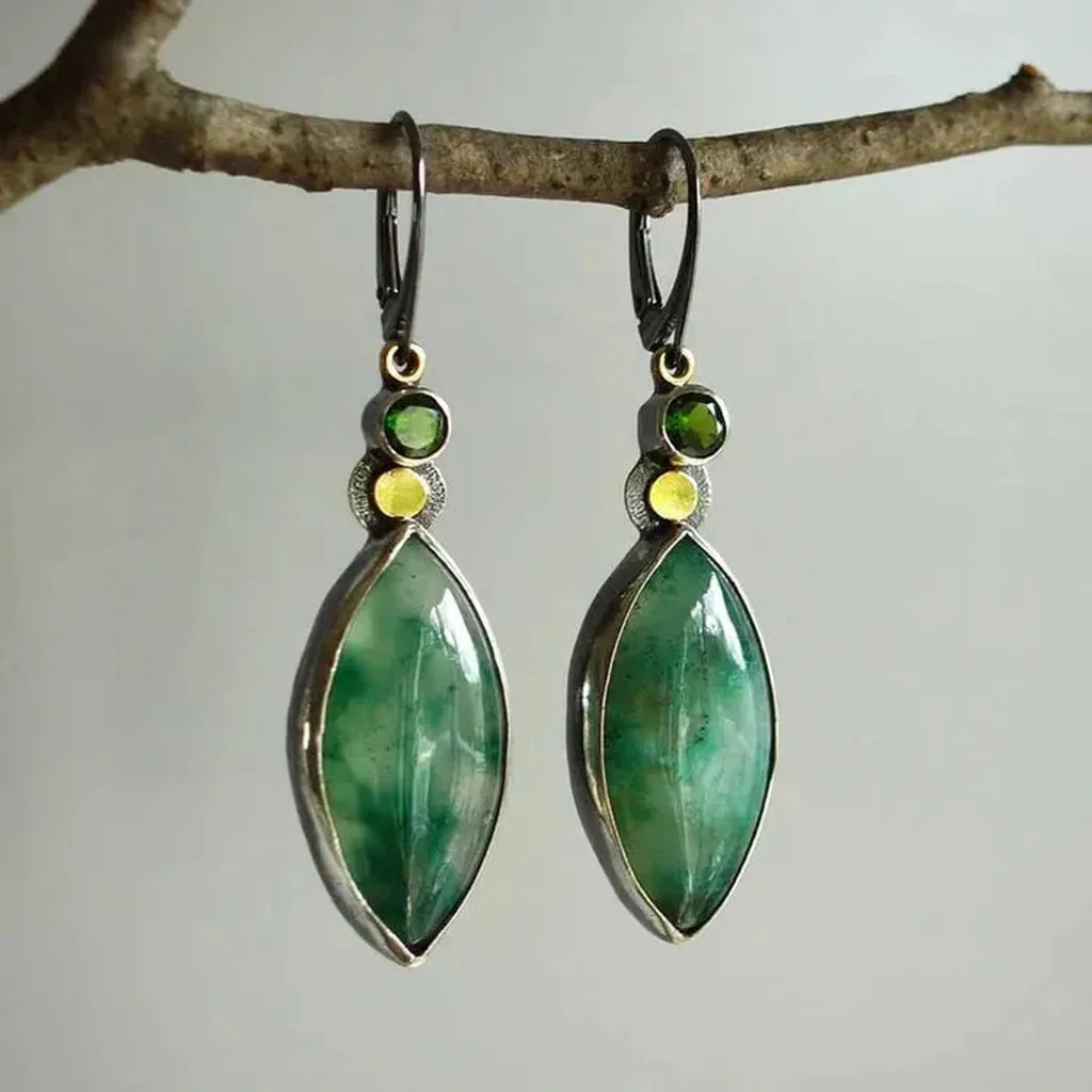 Vintage Earrings with Green Stone