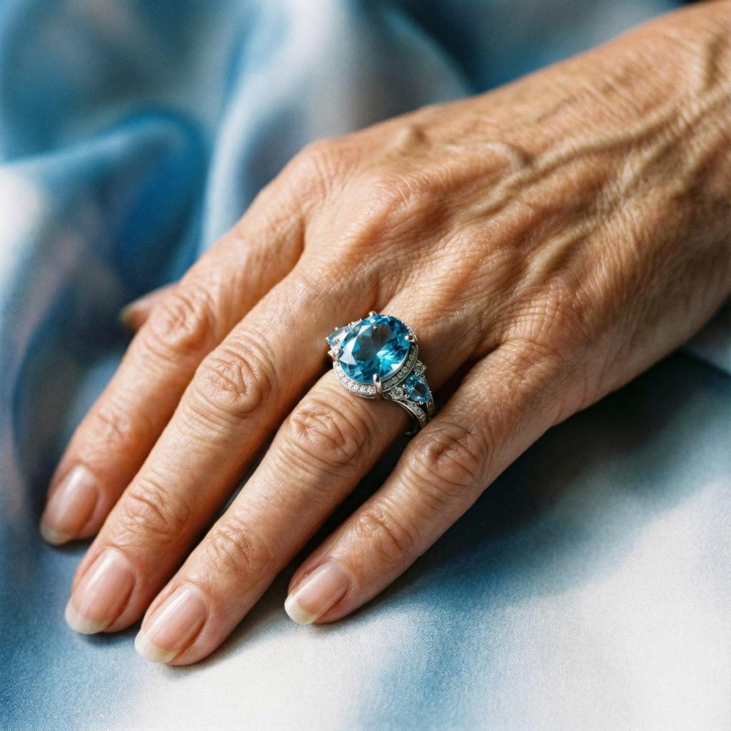 Vintage Ring in White Gold with Blue Crystal