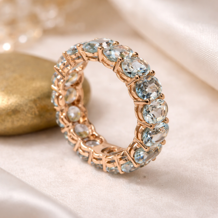 Vintage ring with blue and gold glass stones