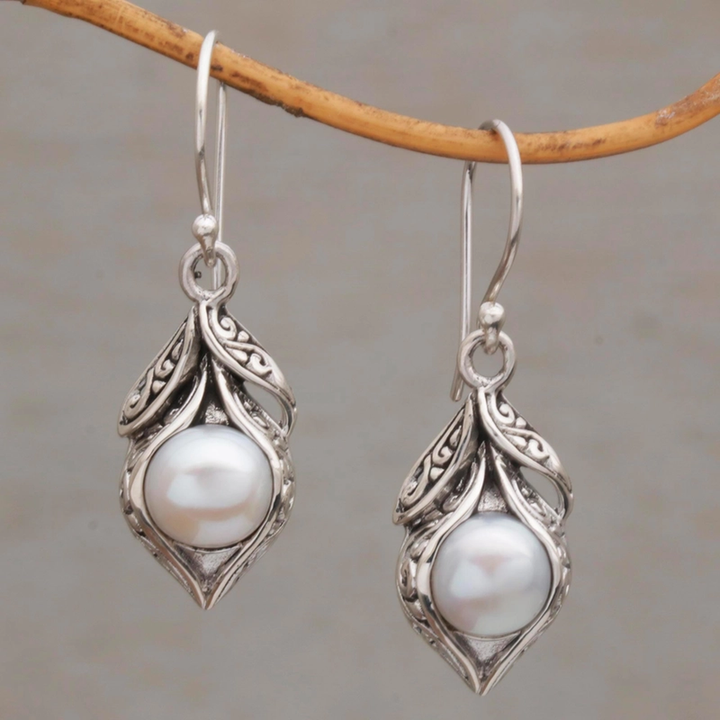 Vintage Silver Earrings with Hanging Pearls