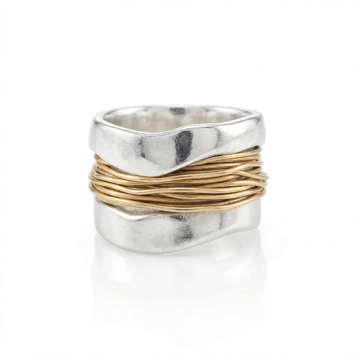 White Gold Ring with Gold Threads