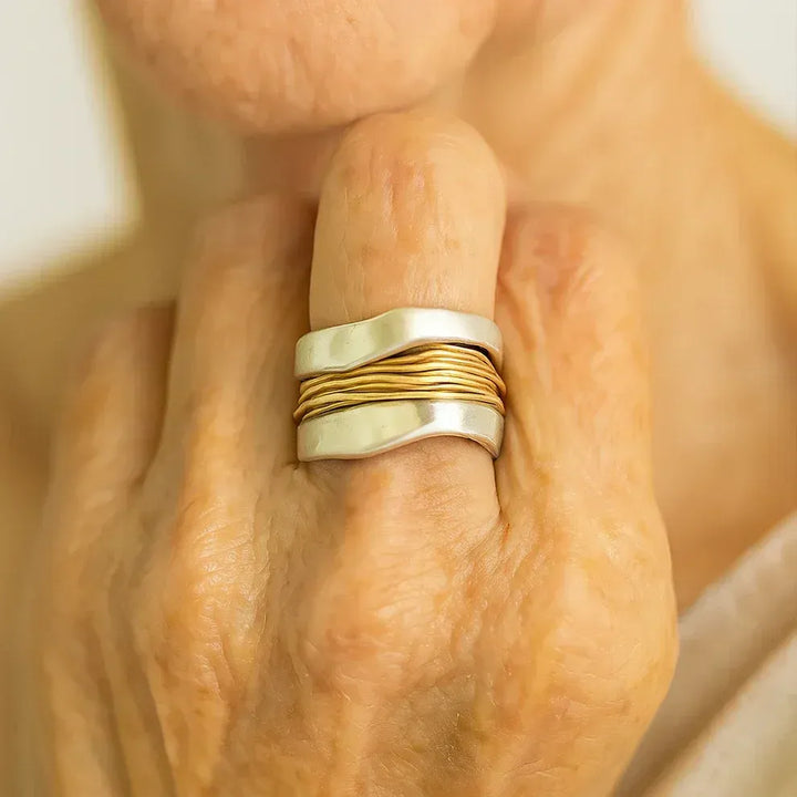 White Gold Ring with Gold Threads