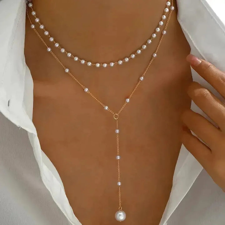 Two-row Pearl Necklace with Charms