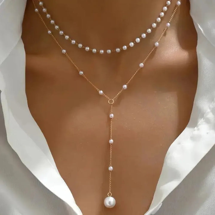 Two-row Pearl Necklace with Charms
