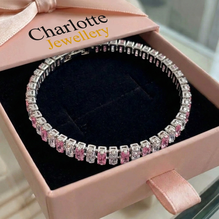 Rose Stripe Tennis Bracelet | White Gold