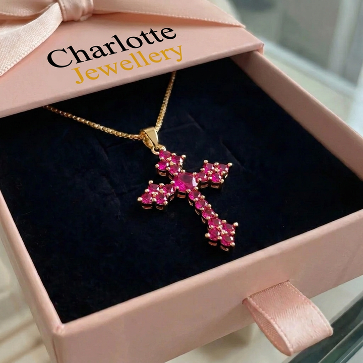 Rose Cluster Cross Necklace | White Gold