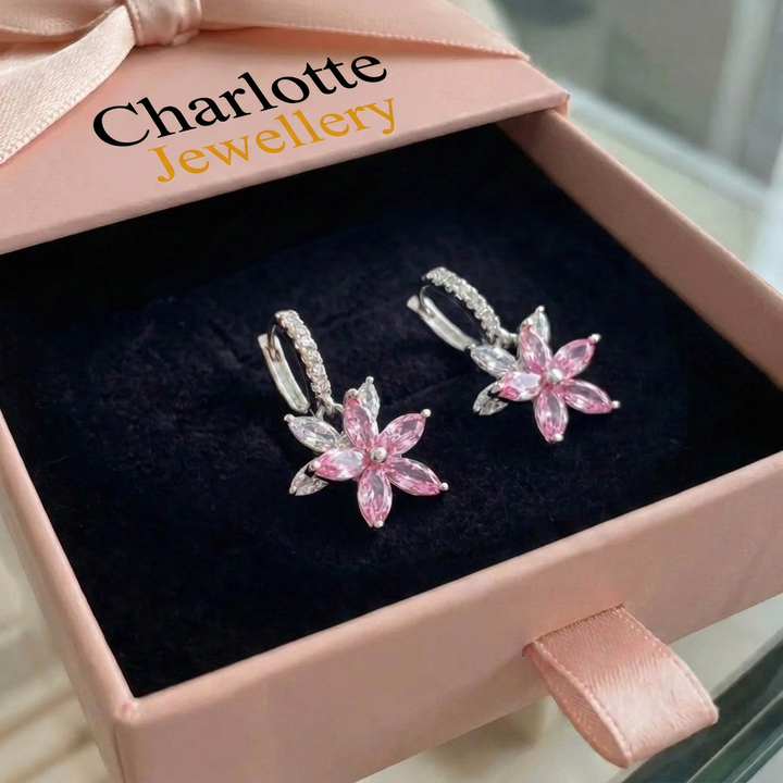 Amara Flower Earrings in Pink | White Gold