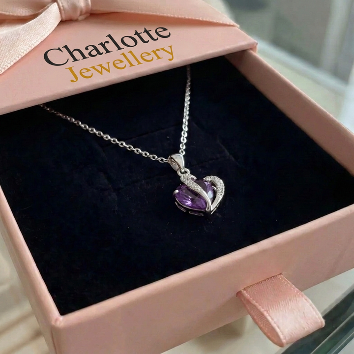 Amethyst Two Hearts Necklace | White Gold