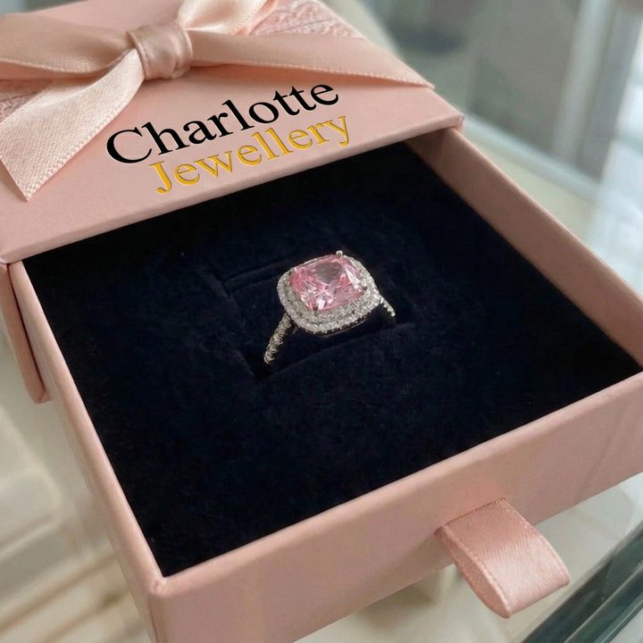 Cushion Ring with Pink Sapphire | White Gold