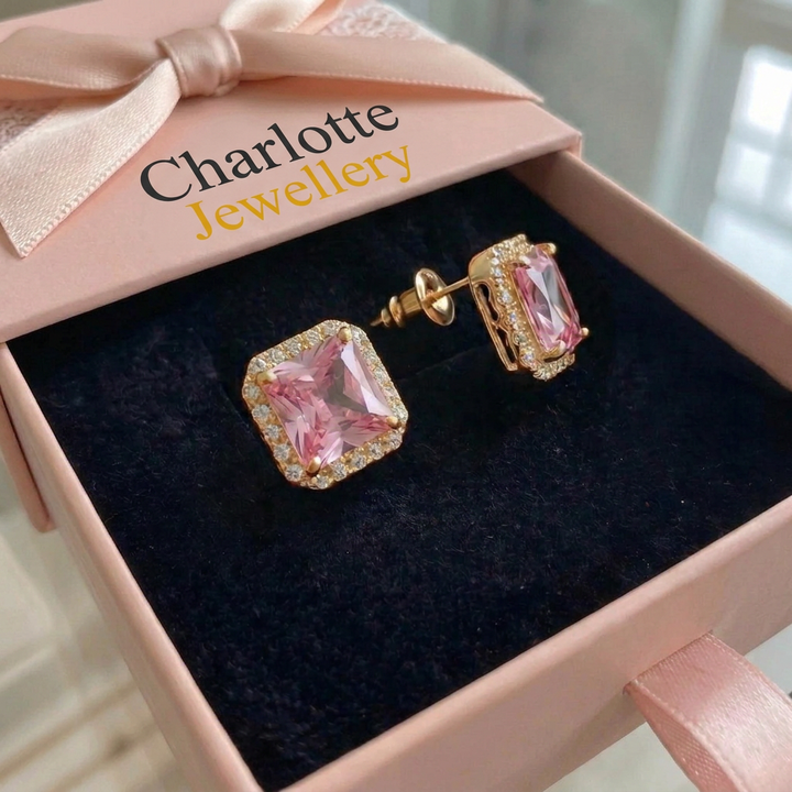 Rose Sapphire Pavé Stud Earrings | Mixed Gold