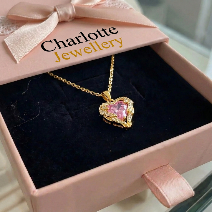 Angel Embrace Heart Necklace in Pink | Gold
