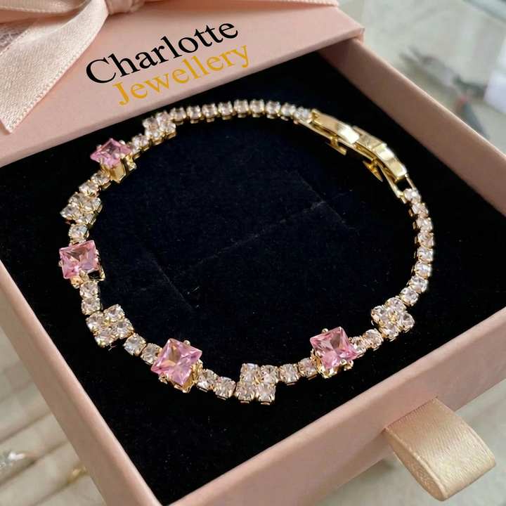 Blush Square Tennis Bracelet | White Gold