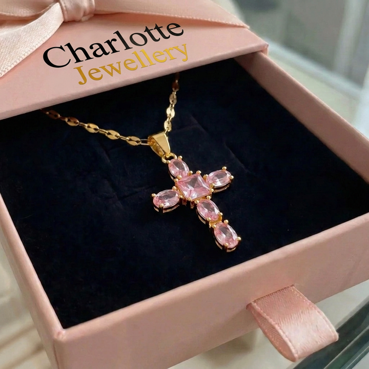 Rosy Cross Necklace | White Gold