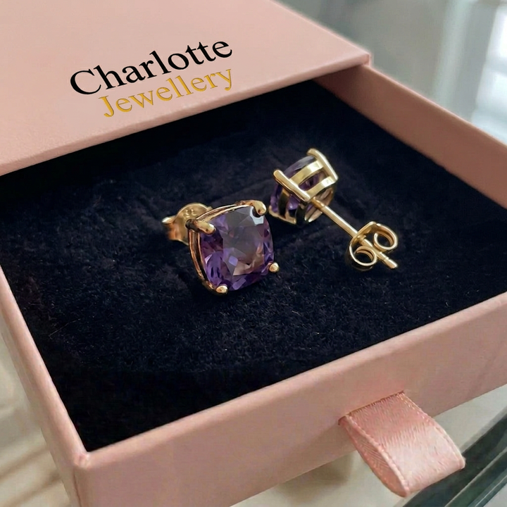 Square Amethyst Earrings | Gold