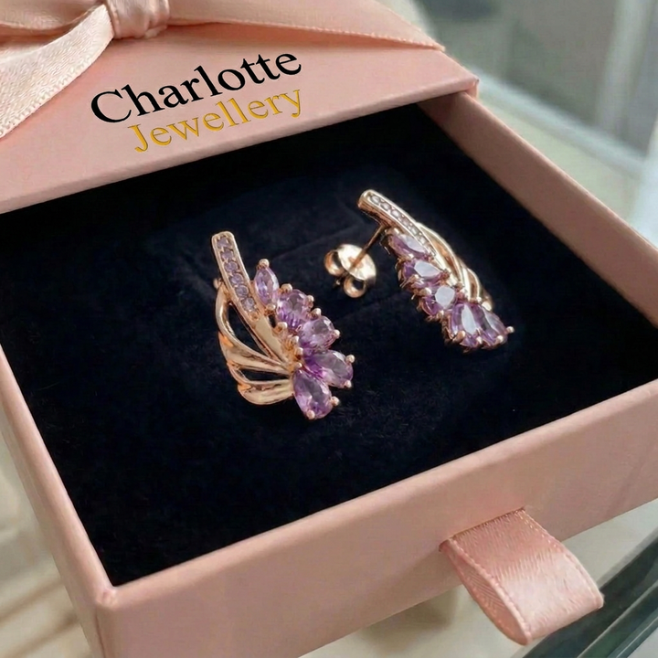 Viorelle Amethyst Wing Earrings | Rose Gold