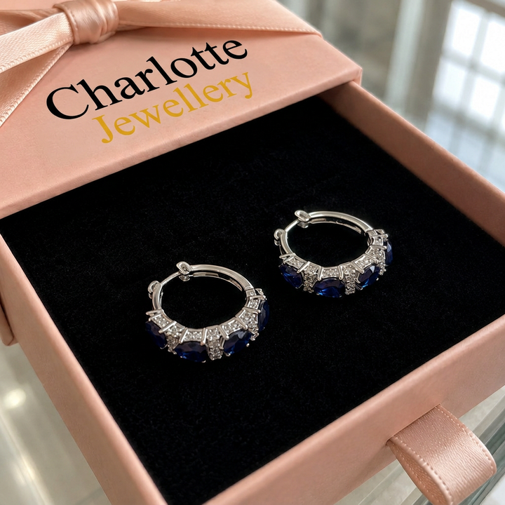 Royal Sapphire Crest Earrings | White Gold