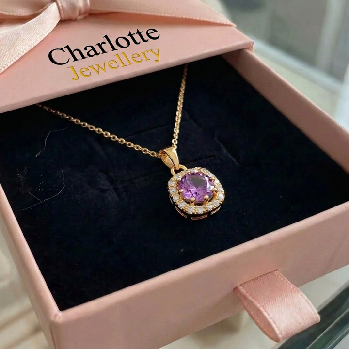 Amethyst Square Pave Necklace | Gold