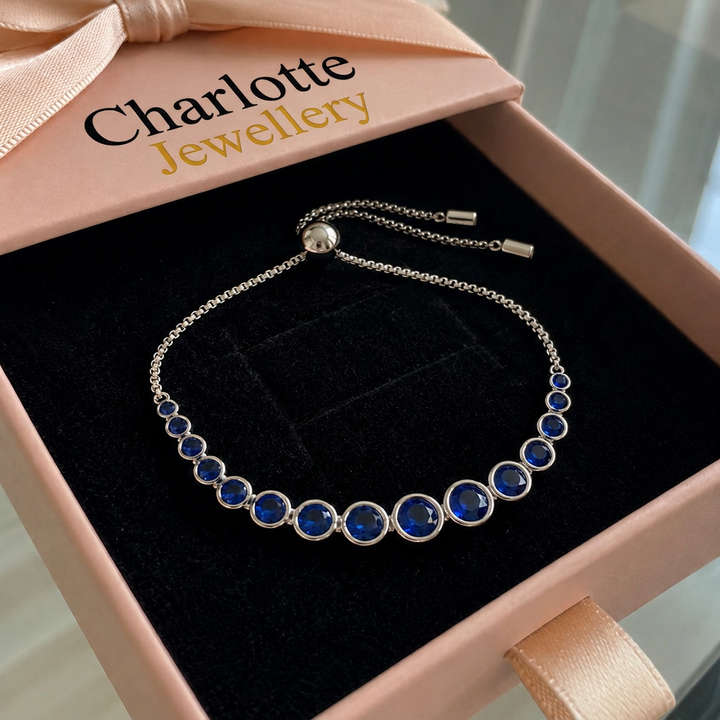 Round Cut Sapphire Tennis Bracelet | White Gold