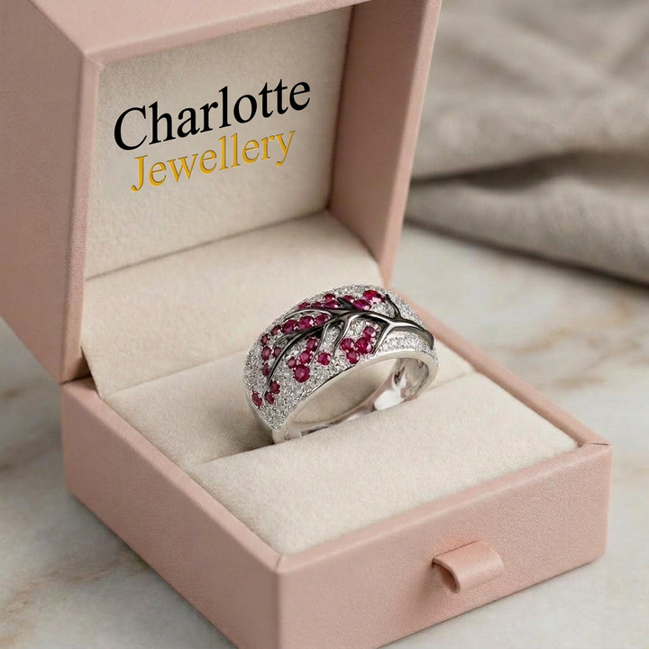 Ring with Ruby and Flowers | White Gold