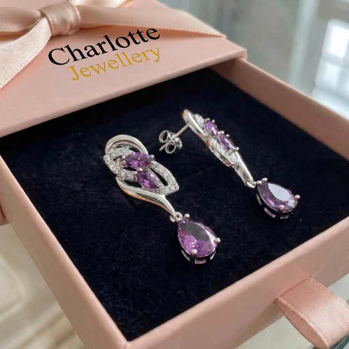 Amethyst Glimmer Drop Earrings | White Gold