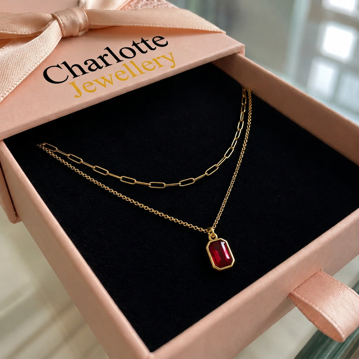 Layered Ruby Necklace with Paperclip | Gold