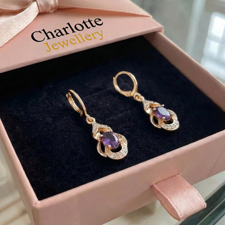 Moonlight Amethyst Drop Earrings | Rose Gold
