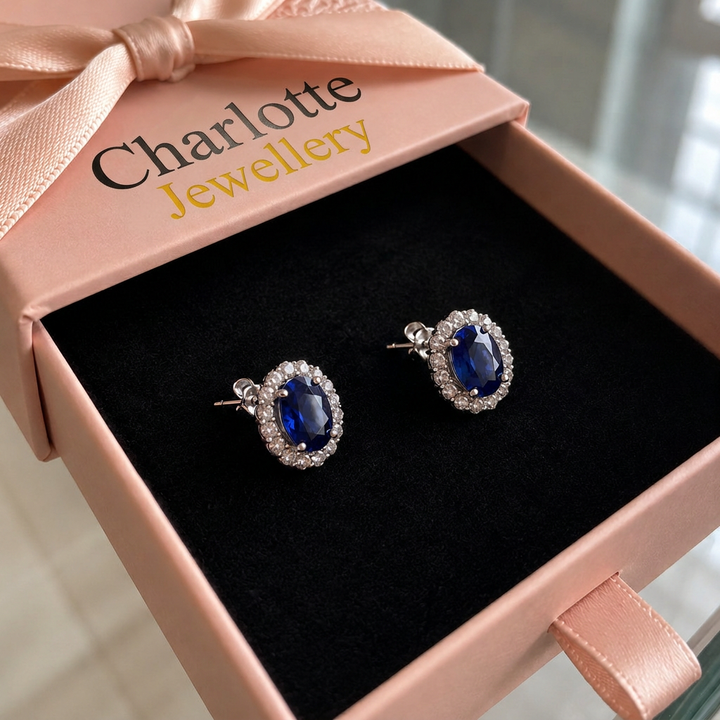 Oval White Sapphire Stud Earrings | White Gold