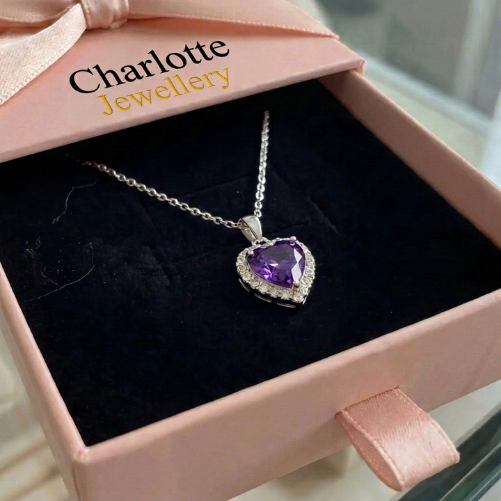 Amethyst Heart Radiance Necklace | White Gold
