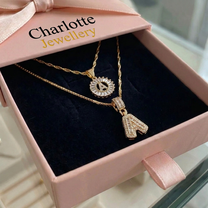 Pavé Letter Initial Necklace Set